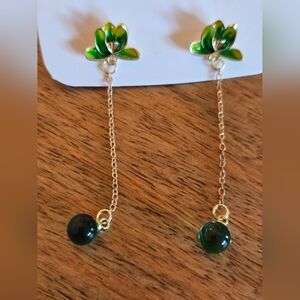 Green Lotus  Drop Earrings